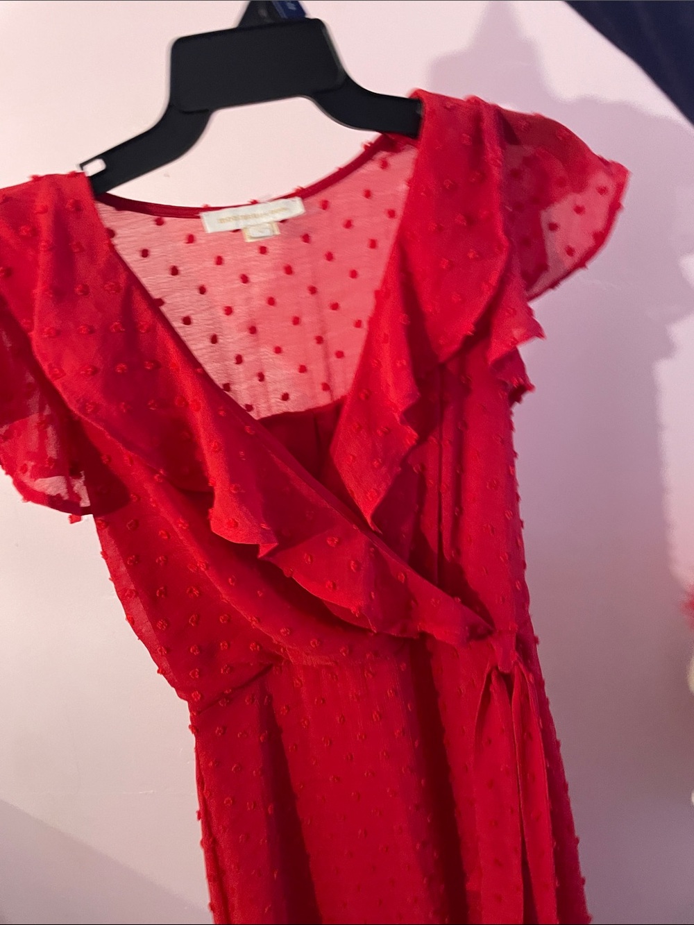 Red Ruffled Wrap Dress -  Women SMALL